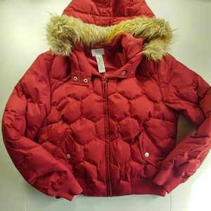 Loft down puffer jacket red hooded size 14